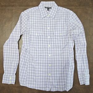 Banana Republic Women's Periwinkle w/ White & Black Plaid Shirt, Medium